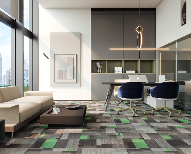 Elantra Square Green Loop Modern Office Carpet Tiles